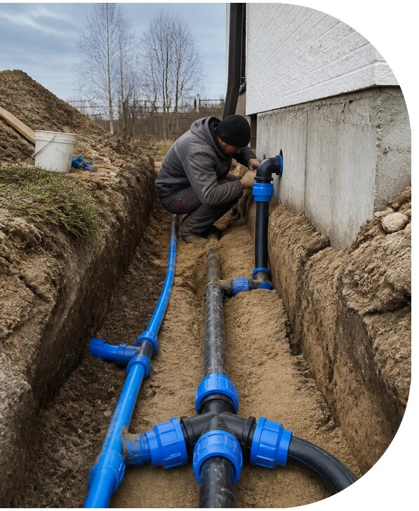 Монтаж наружного водопровода на участке под ключ в Россоши